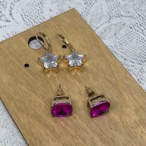 Bundle glass crystal earrings signed FR post stud dangle drop dressy casual